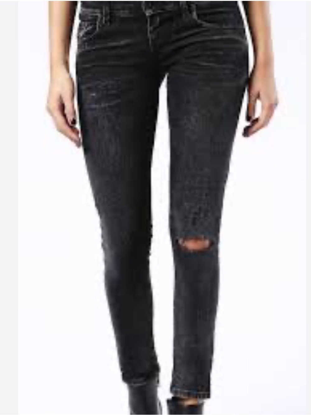 DIESEL WOMEN’S GRUPEE SUPER SLIM- SKINNY LOW WAIST DISTRESSED BLACK/GRAY 27x30